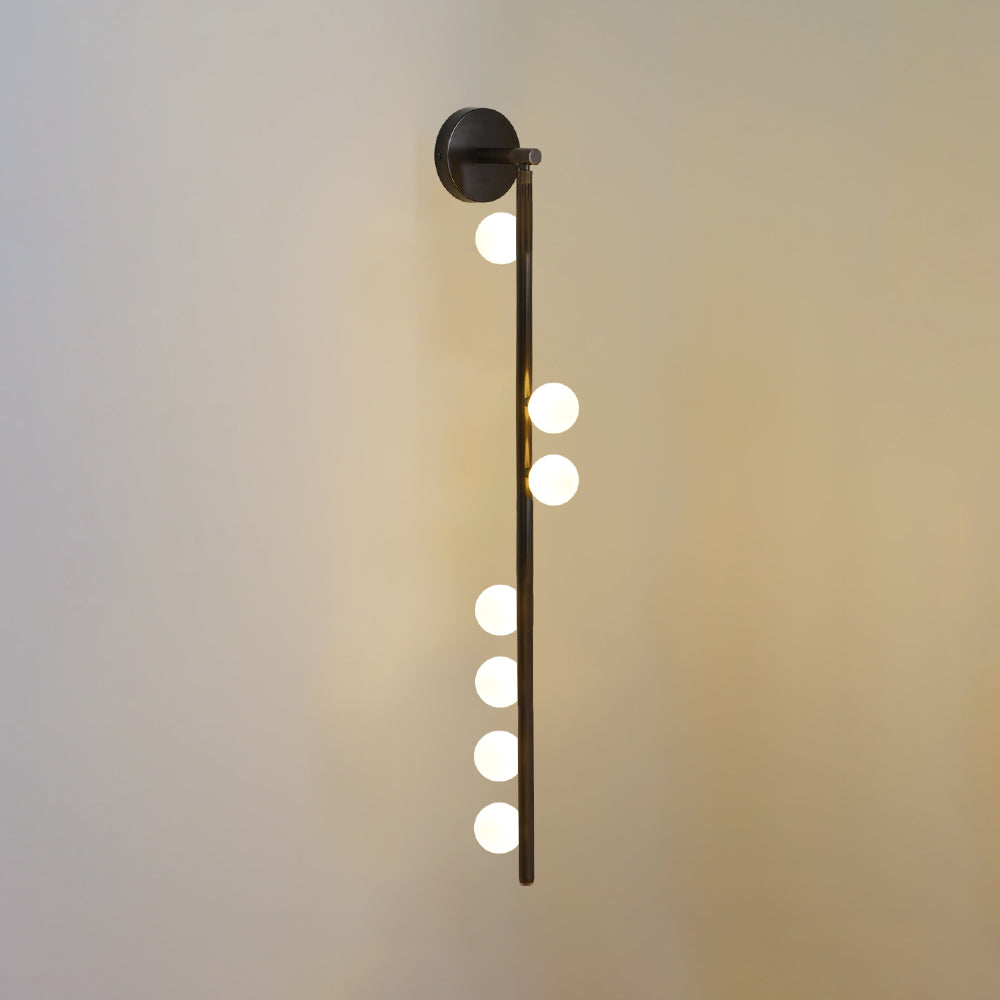 Modern Brass Wall Sconce with Blown Glass Droplets Vertical Tube LED Vanity Light