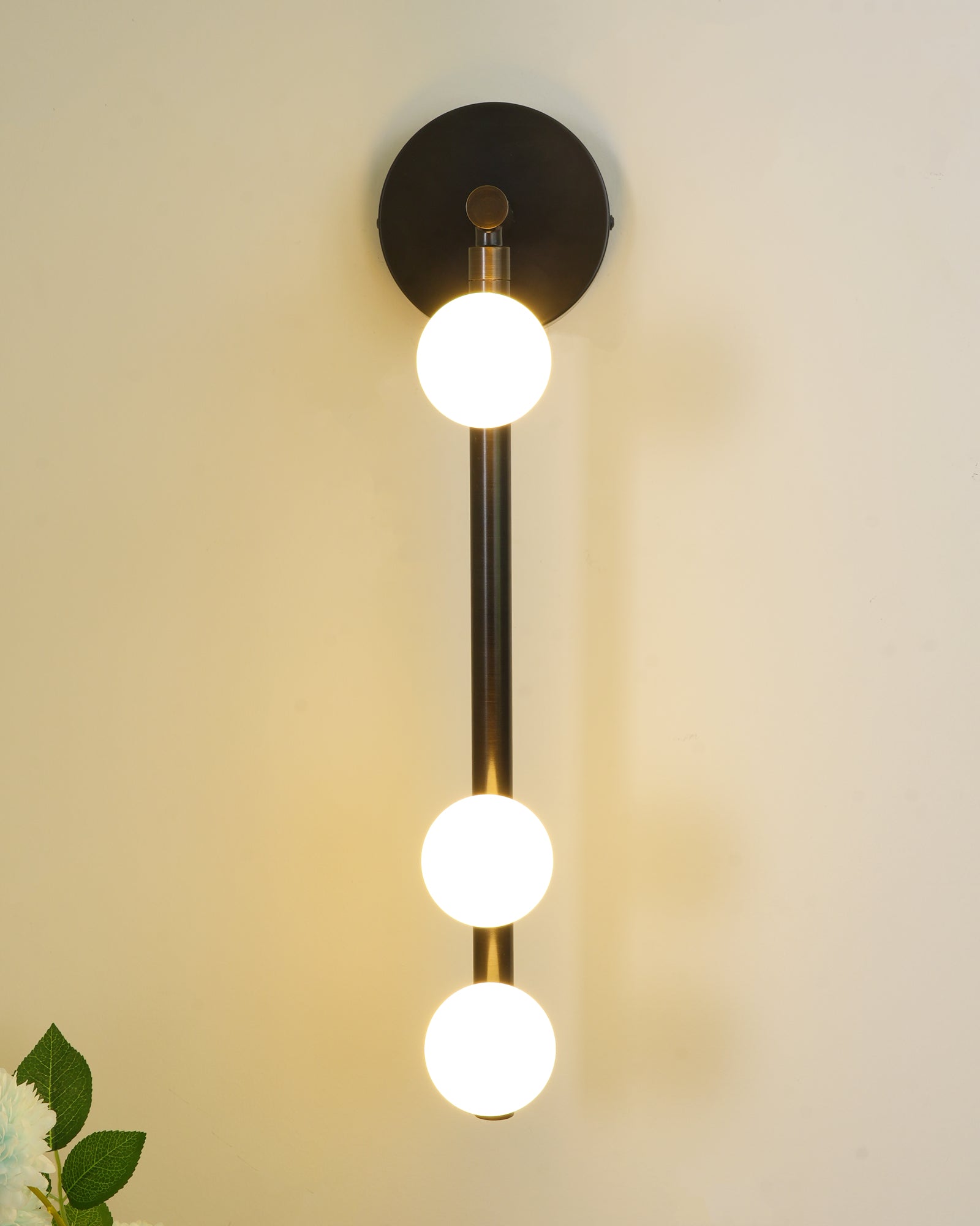 Modern Brass Wall Sconce with Blown Glass Droplets Vertical Tube LED Vanity Light