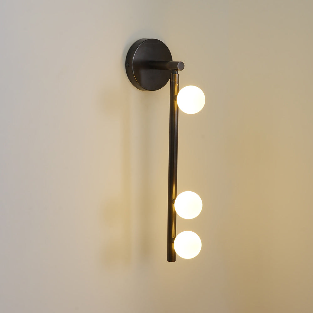 Modern Brass Wall Sconce with Blown Glass Droplets Vertical Tube LED Vanity Light