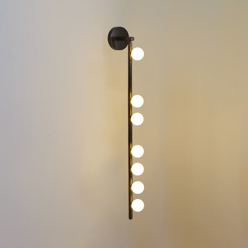 Modern Brass Wall Sconce with Blown Glass Droplets Vertical Tube LED Vanity Light