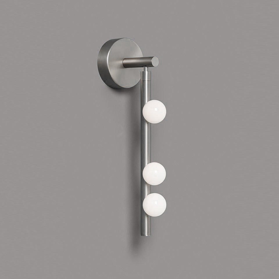 Modern Brass Wall Sconce with Blown Glass Droplets Vertical Tube LED Vanity Light