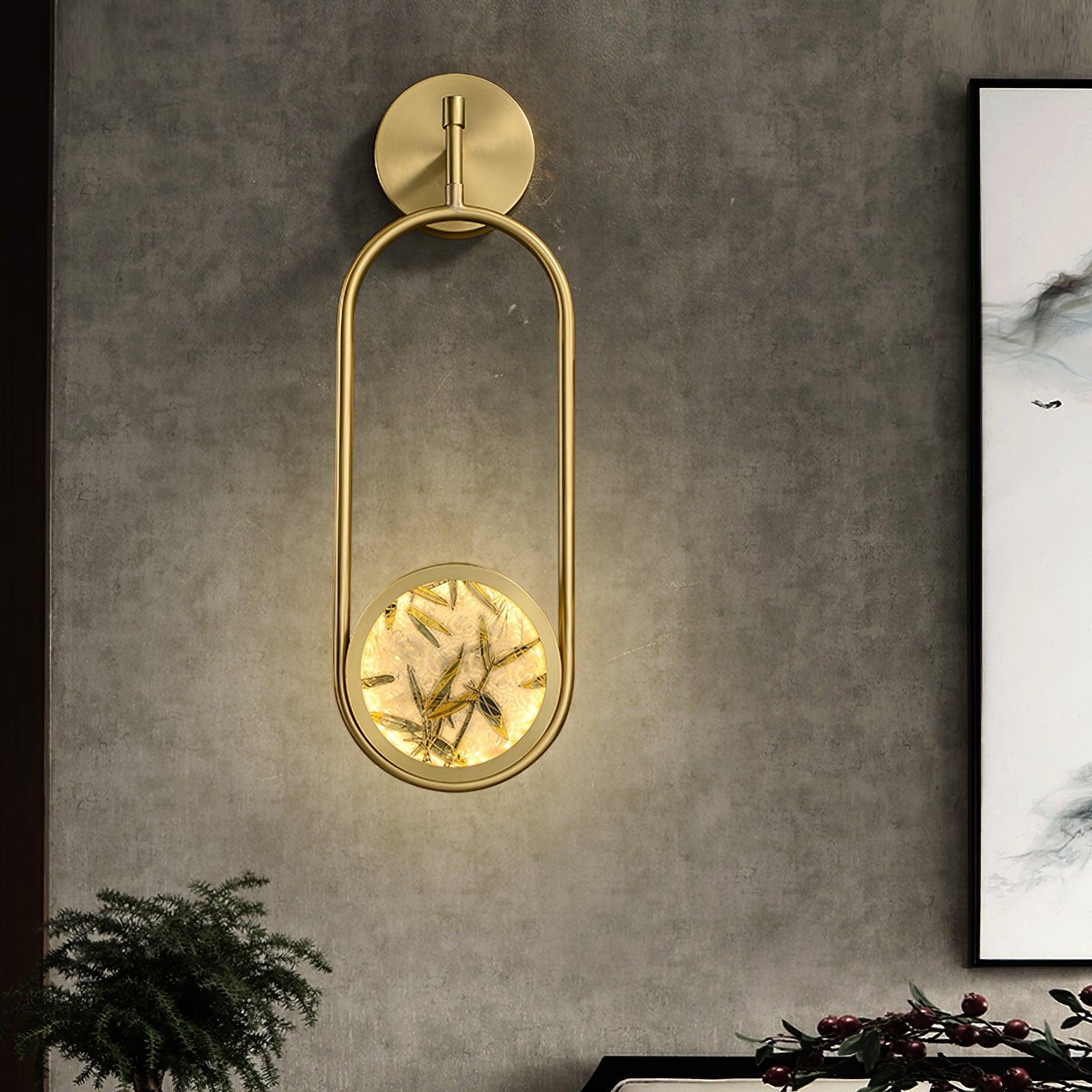 Modern Brass Wall Sconce with Enamel Stained Glass Disc and Integrated LED Lighting