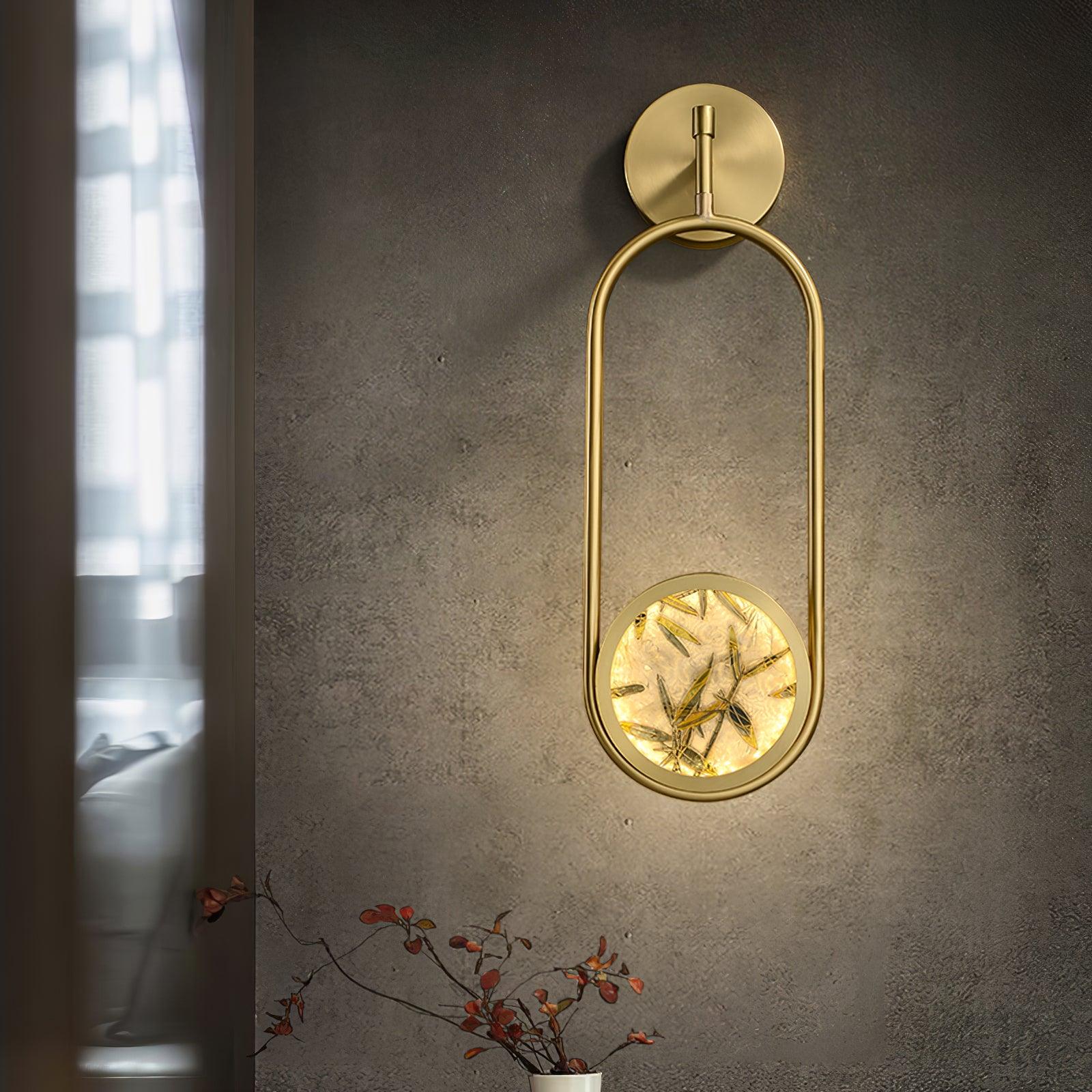 Modern Brass Wall Sconce with Enamel Stained Glass Disc and Integrated LED Lighting