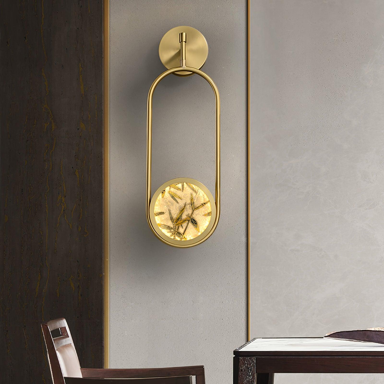 Modern Brass Wall Sconce with Enamel Stained Glass Disc and Integrated LED Lighting