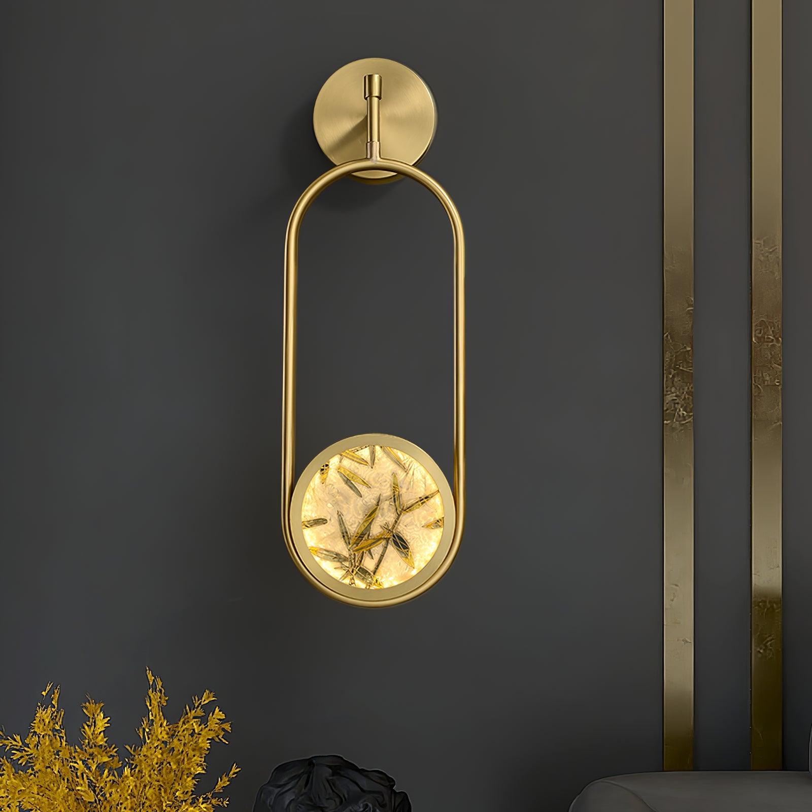 Modern Brass Wall Sconce with Enamel Stained Glass Disc and Integrated LED Lighting
