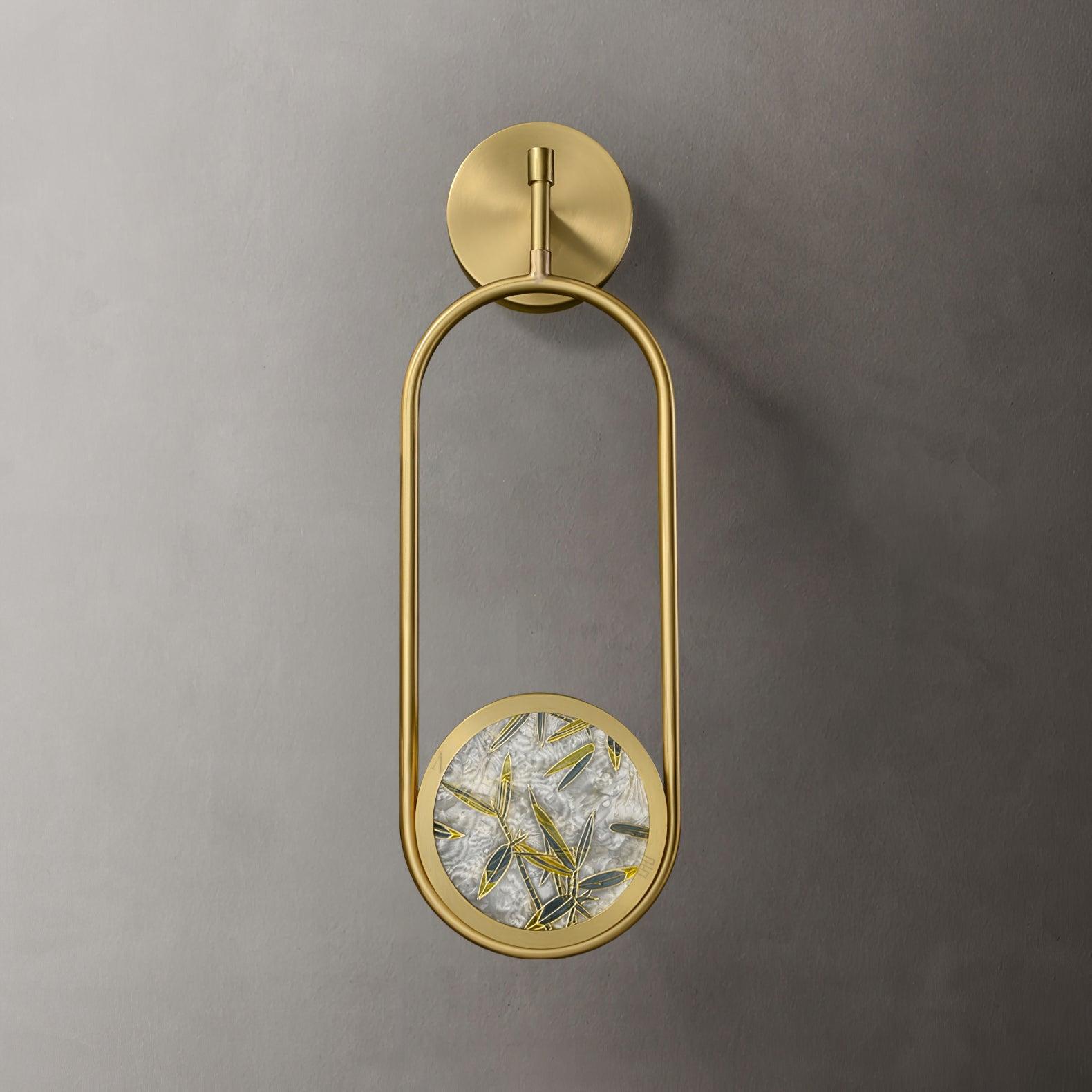 Modern Brass Wall Sconce with Enamel Stained Glass Disc and Integrated LED Lighting