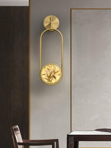 Modern Brass Wall Sconce with Enamel Stained Glass Disc and Integrated LED Lighting