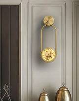 Modern Brass Wall Sconce with Enamel Stained Glass Disc and Integrated LED Lighting