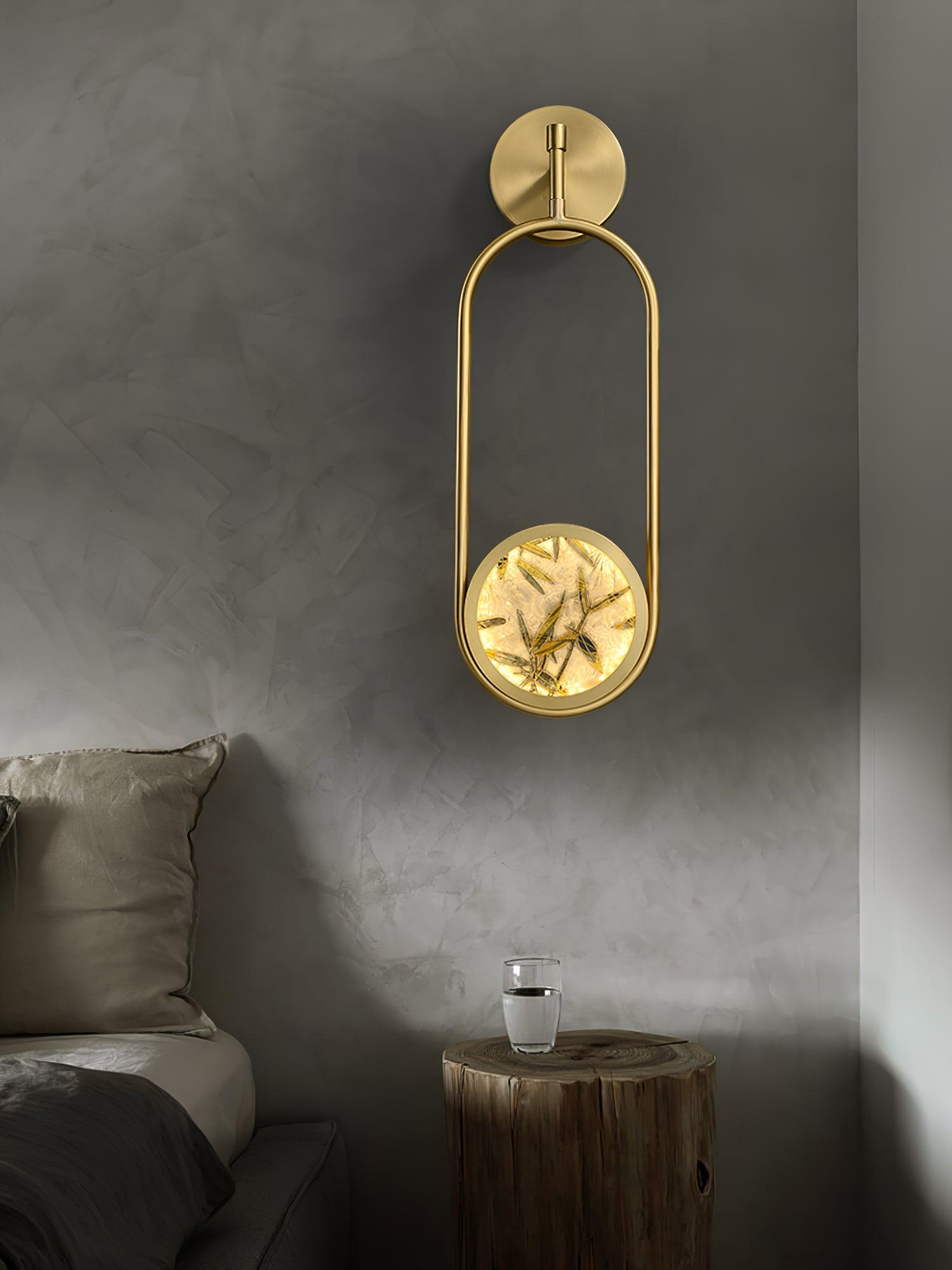 Modern Brass Wall Sconce with Enamel Stained Glass Disc and Integrated LED Lighting