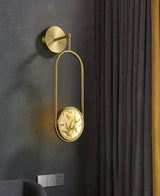 Modern Brass Wall Sconce with Enamel Stained Glass Disc and Integrated LED Lighting