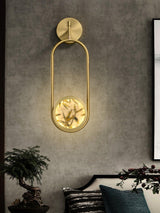 Modern Brass Wall Sconce with Enamel Stained Glass Disc and Integrated LED Lighting