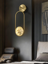 Modern Brass Wall Sconce with Enamel Stained Glass Disc and Integrated LED Lighting