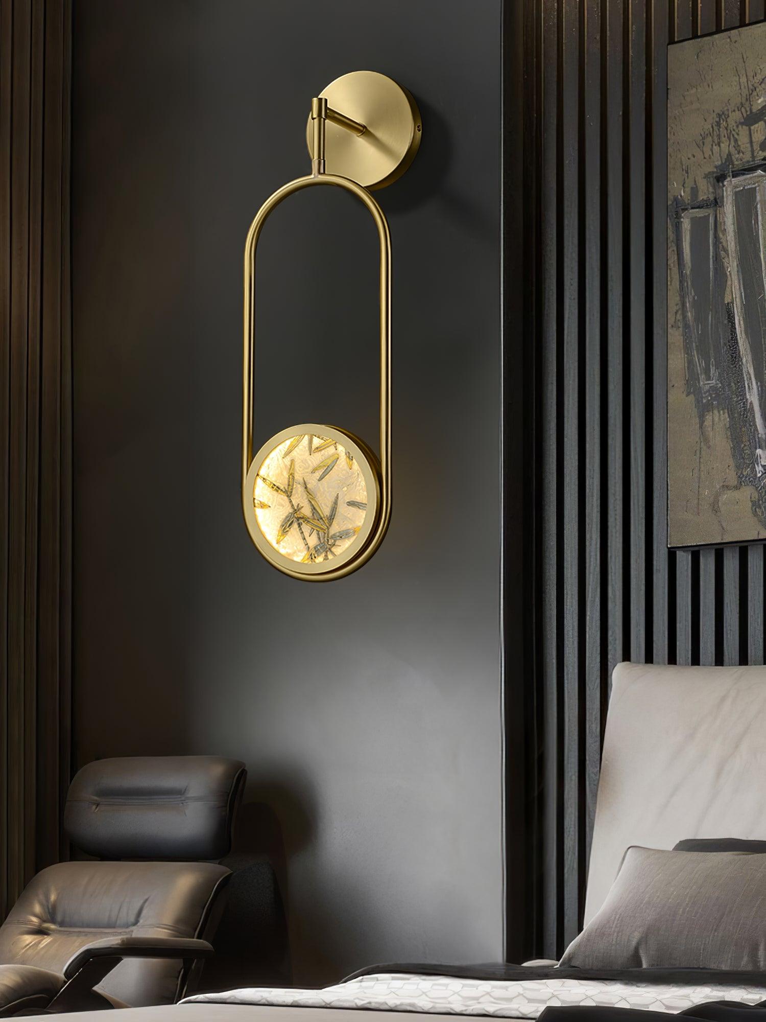 Modern Brass Wall Sconce with Enamel Stained Glass Disc and Integrated LED Lighting