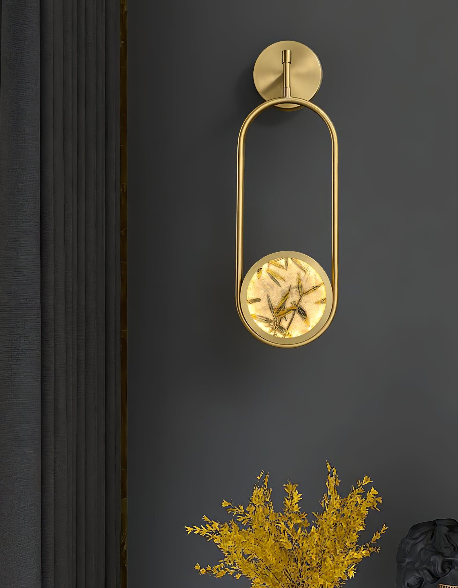 Modern Brass Wall Sconce with Enamel Stained Glass Disc and Integrated LED Lighting