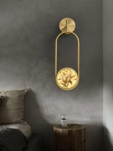 Modern Brass Wall Sconce with Enamel Stained Glass Disc and Integrated LED Lighting