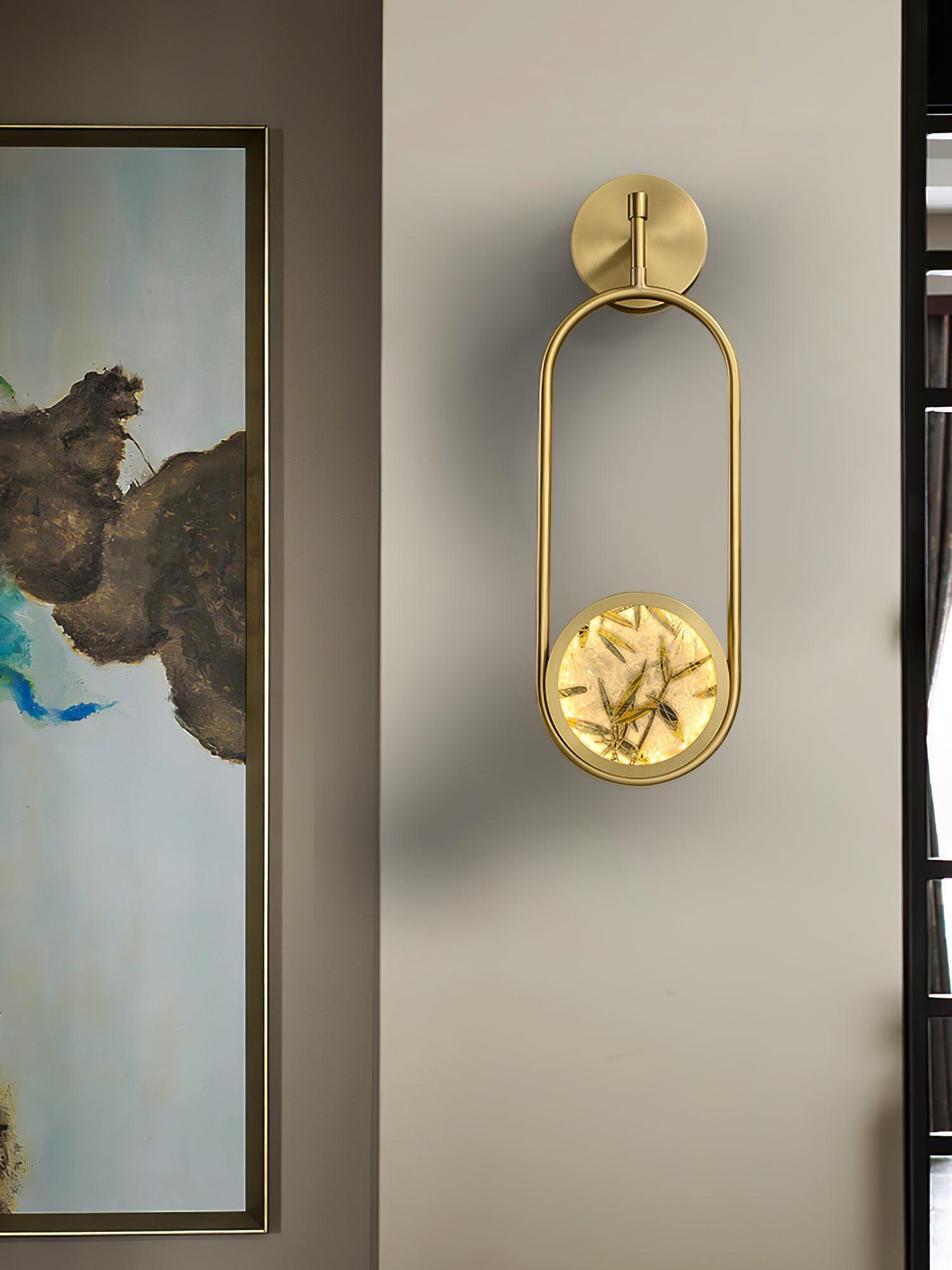 Modern Brass Wall Sconce with Enamel Stained Glass Disc and Integrated LED Lighting