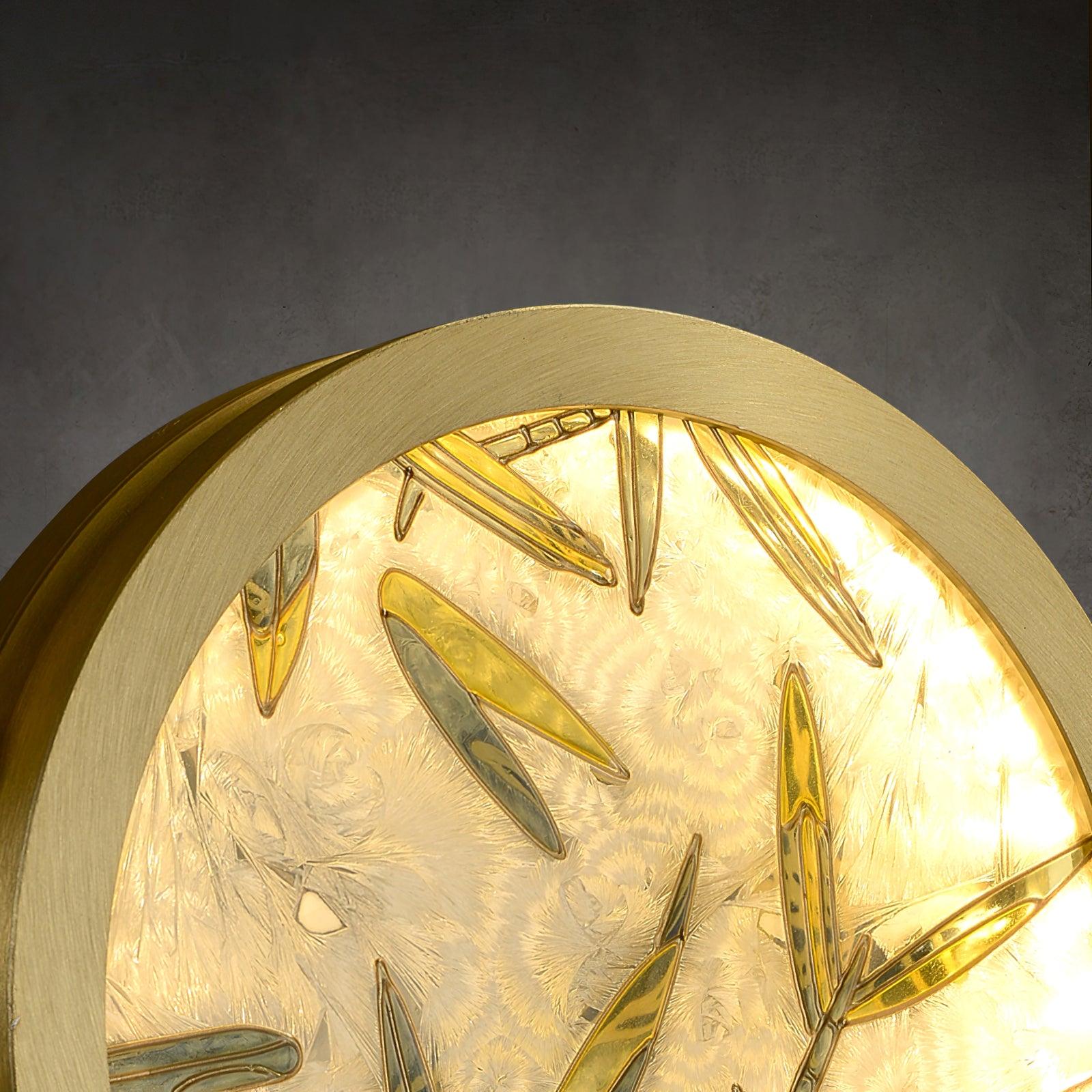 Modern Brass Wall Sconce with Enamel Stained Glass Disc and Integrated LED Lighting