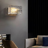 Modern Brass Wall Sconce with Rectangular Water Ripple Glass Shade for Bedroom