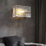 Modern Brass Wall Sconce with Rectangular Water Ripple Glass Shade for Bedroom