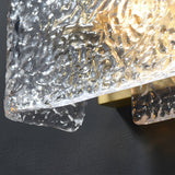 Modern Brass Wall Sconce with Rectangular Water Ripple Glass Shade for Bedroom