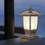 Modern Brown Aluminum Solar Fence Post Lights Waterproof Retro Glass Outdoor Column Lantern for Garden and Villa