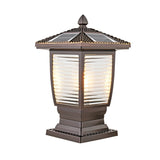 Modern Brown Aluminum Solar Fence Post Lights Waterproof Retro Glass Outdoor Column Lantern for Garden and Villa