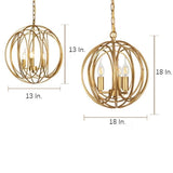 Modern Brushed Gold 3 Light Globe Cage Chandelier Brass Orb Pendant Lighting for Dining Room Kitchen
