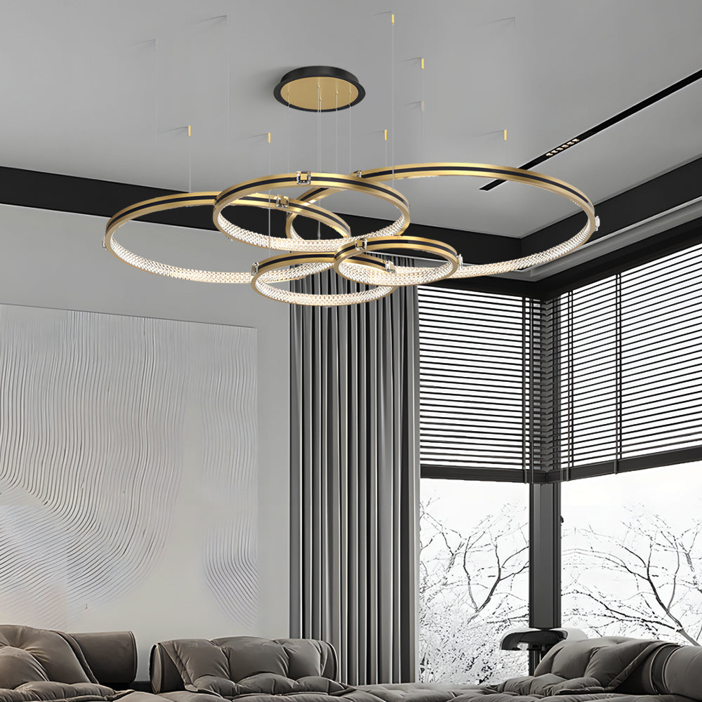 Modern Brushed Gold LED Ring Ceiling Lamp with 3 Step Dimming for Living Room
