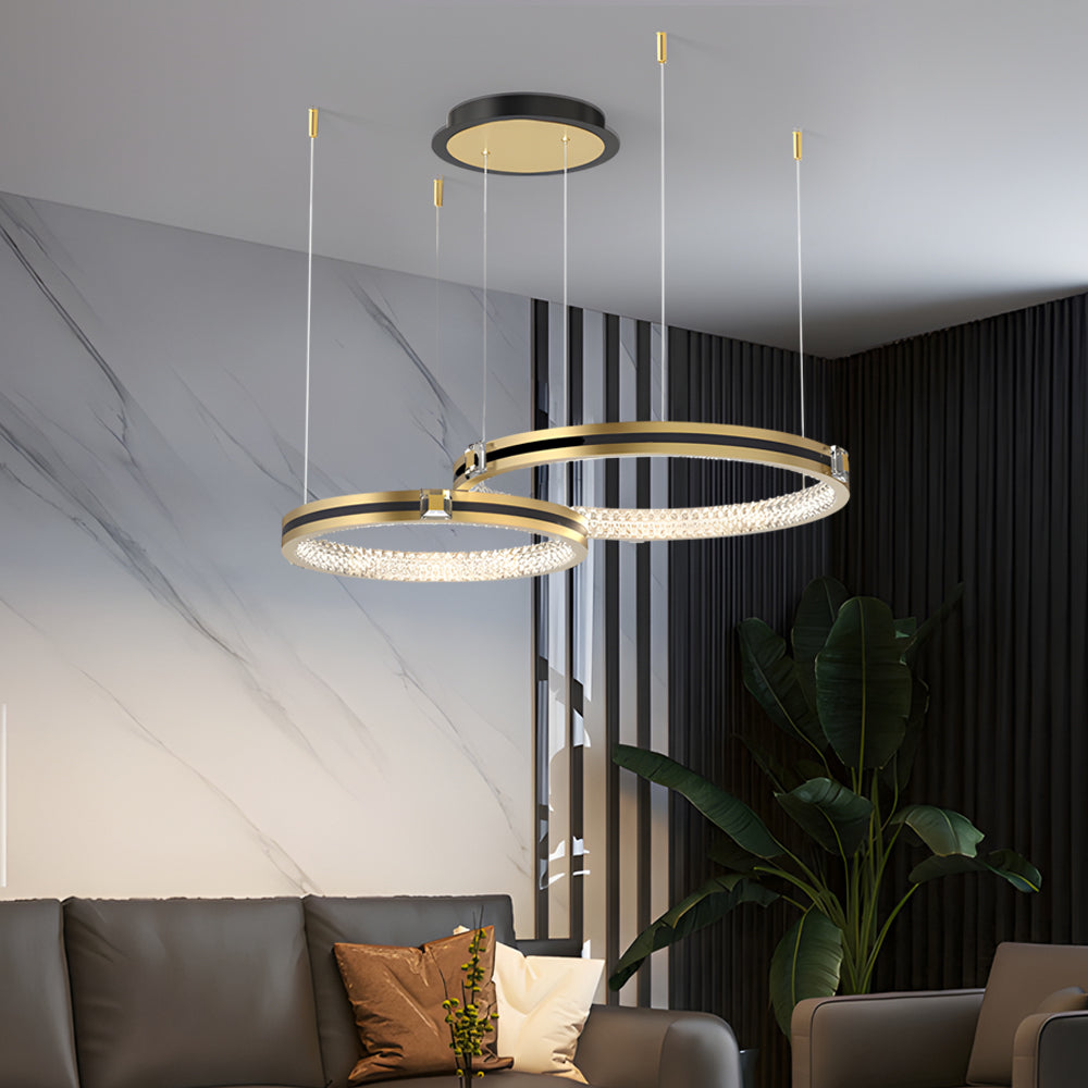 Modern Brushed Gold LED Ring Ceiling Lamp with 3 Step Dimming for Living Room