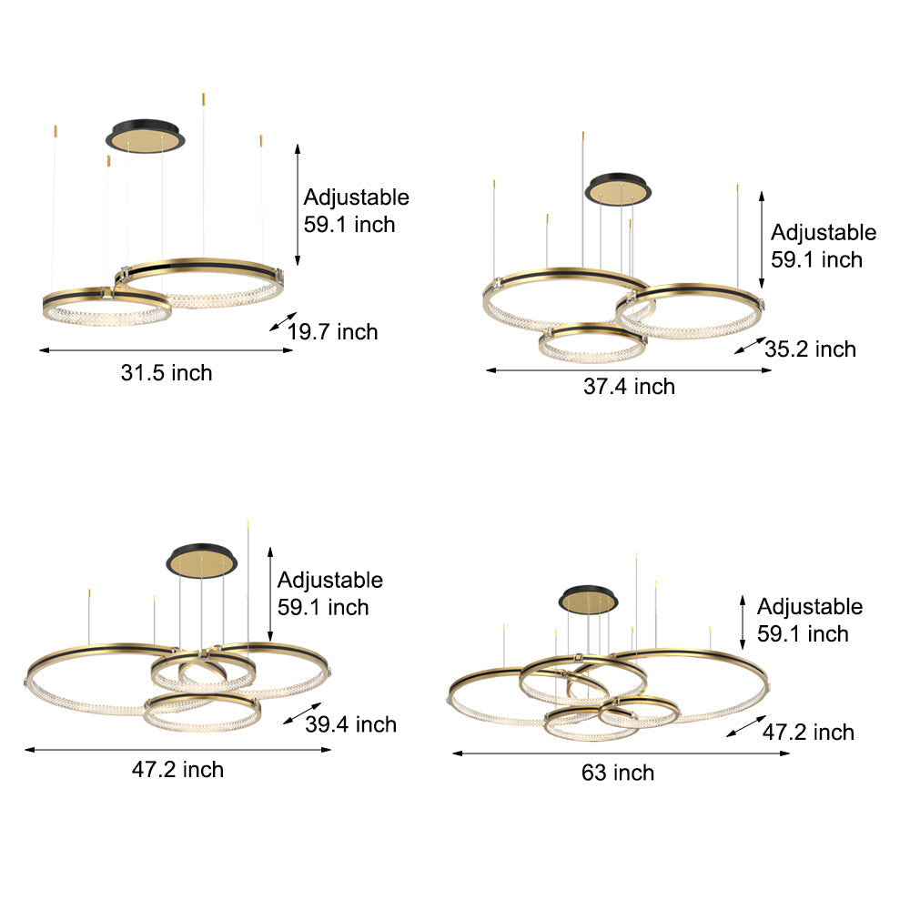 Modern Brushed Gold LED Ring Ceiling Lamp with 3 Step Dimming for Living Room