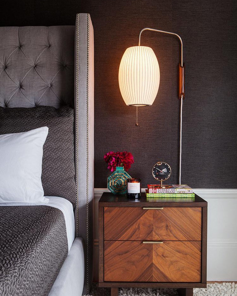 Modern Bubble Ball Wall Sconce with Walnut Accents and Adjustable Swivel Arm