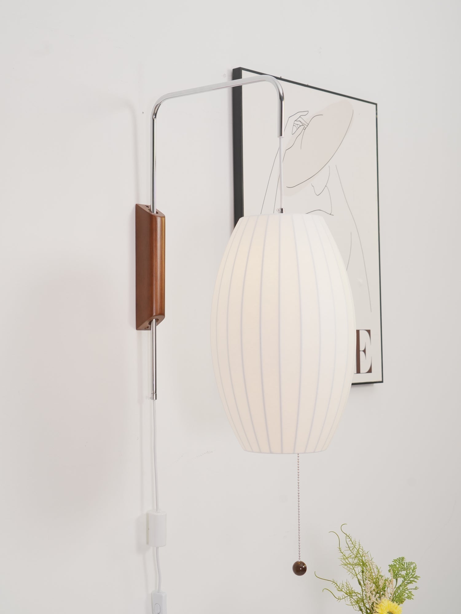Modern Bubble Ball Wall Sconce with Walnut Accents and Adjustable Swivel Arm