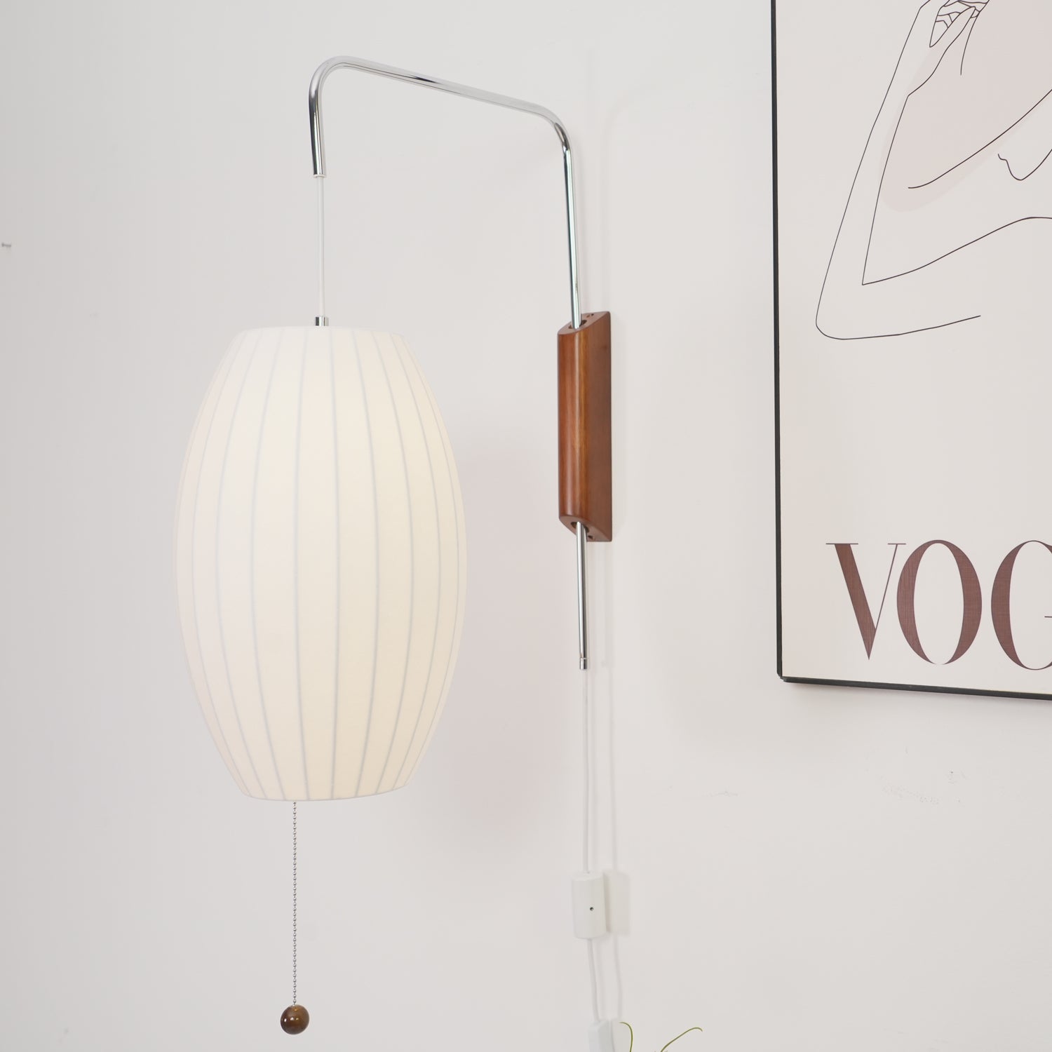 Modern Bubble Ball Wall Sconce with Walnut Accents and Adjustable Swivel Arm