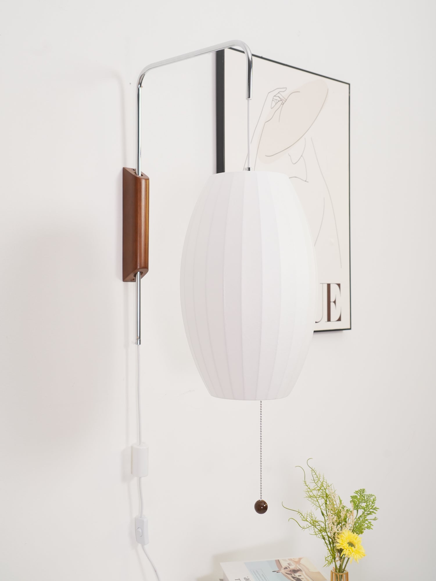 Modern Bubble Ball Wall Sconce with Walnut Accents and Adjustable Swivel Arm