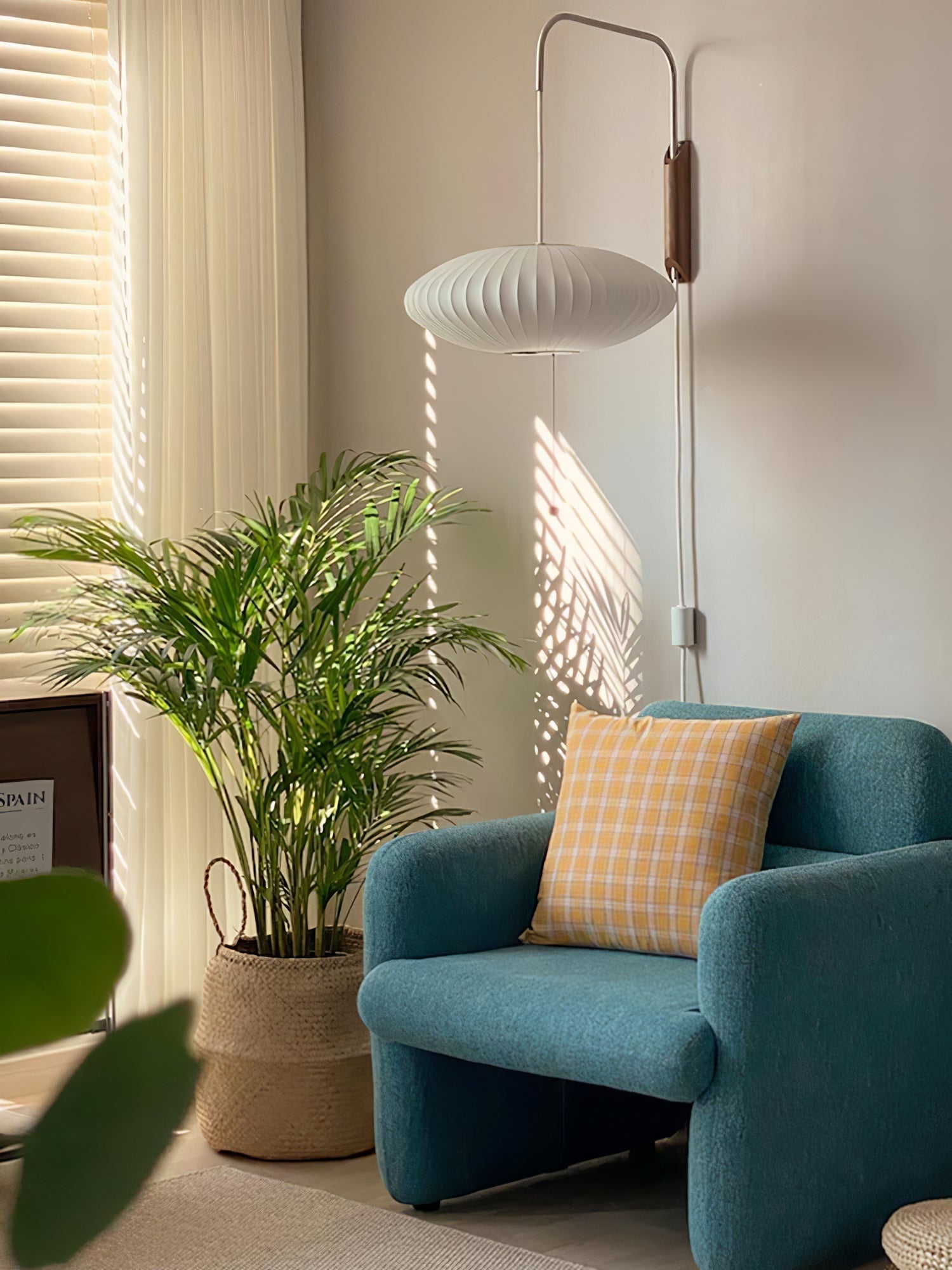 Modern Bubble Ball Wall Sconce with Walnut Accents and Adjustable Swivel Arm