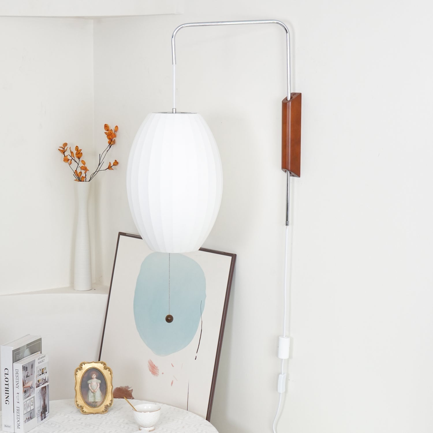Modern Bubble Ball Wall Sconce with Walnut Accents and Adjustable Swivel Arm