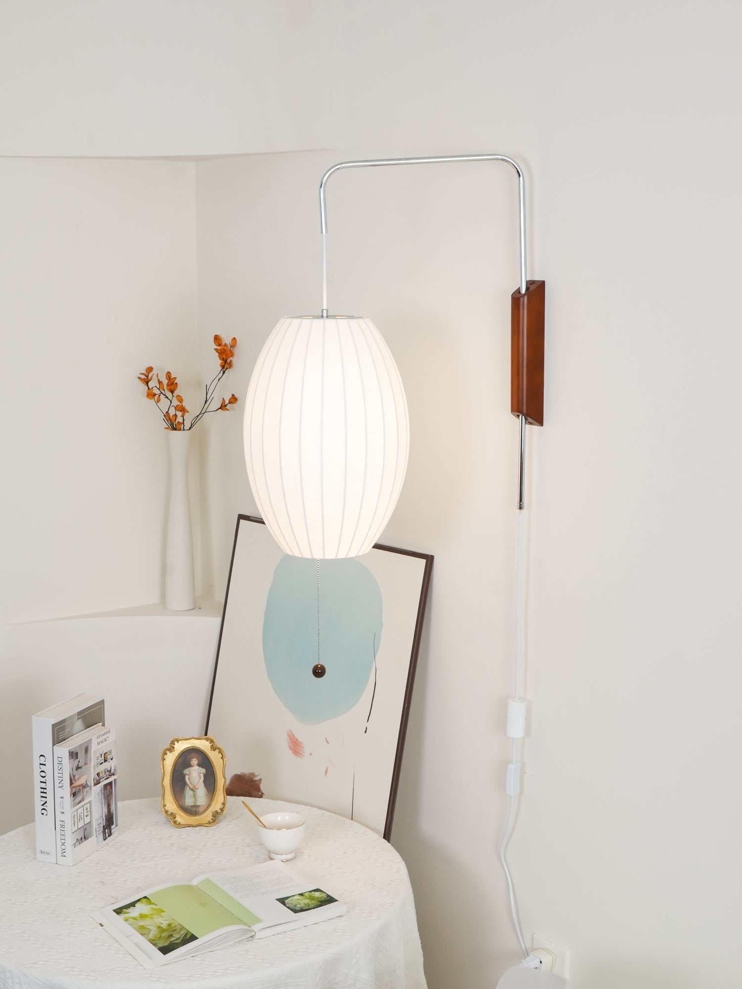 Modern Bubble Ball Wall Sconce with Walnut Accents and Adjustable Swivel Arm