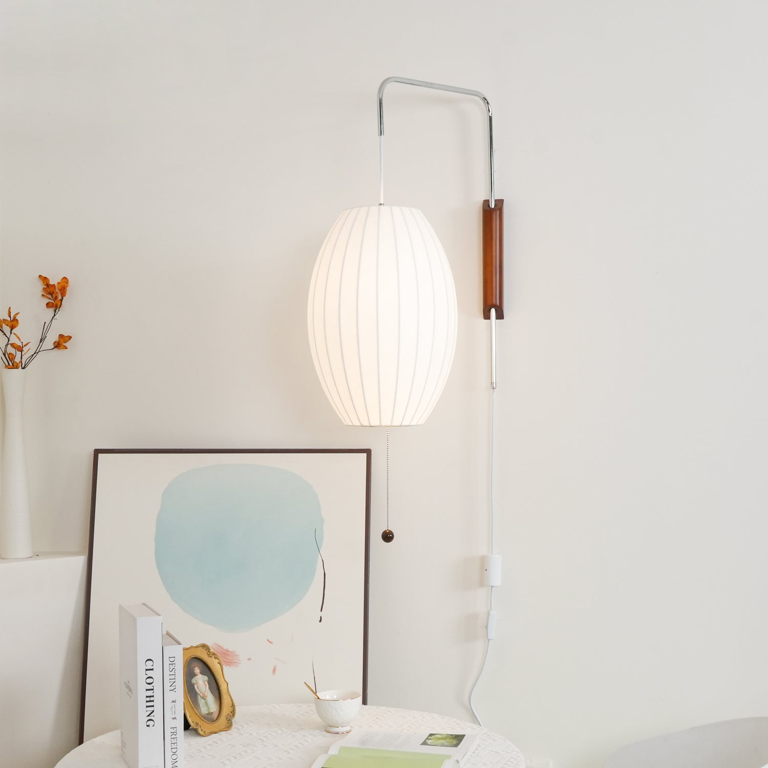 Modern Bubble Ball Wall Sconce with Walnut Accents and Adjustable Swivel Arm