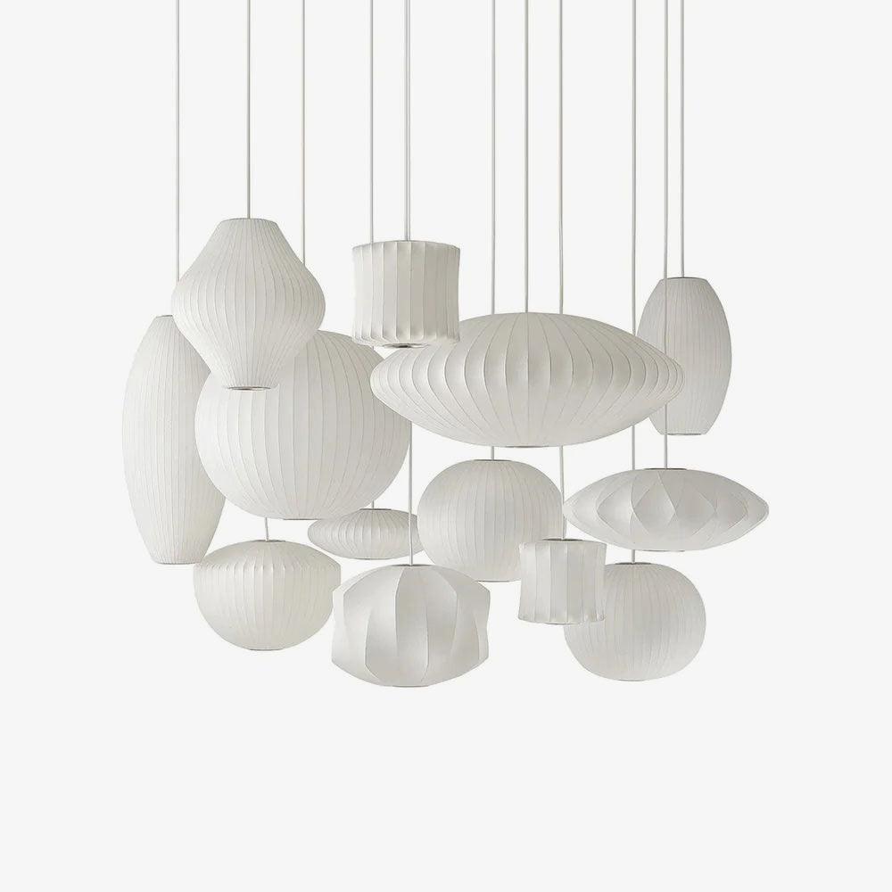Modern Bubble Mulberry Silk Pendant Light Geometric Mid Century Minimalist Hanging Lamp for Living Room