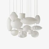 Modern Bubble Mulberry Silk Pendant Light Geometric Mid Century Minimalist Hanging Lamp for Living Room