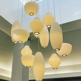 Modern Bubble Mulberry Silk Pendant Light Geometric Mid Century Minimalist Hanging Lamp for Living Room