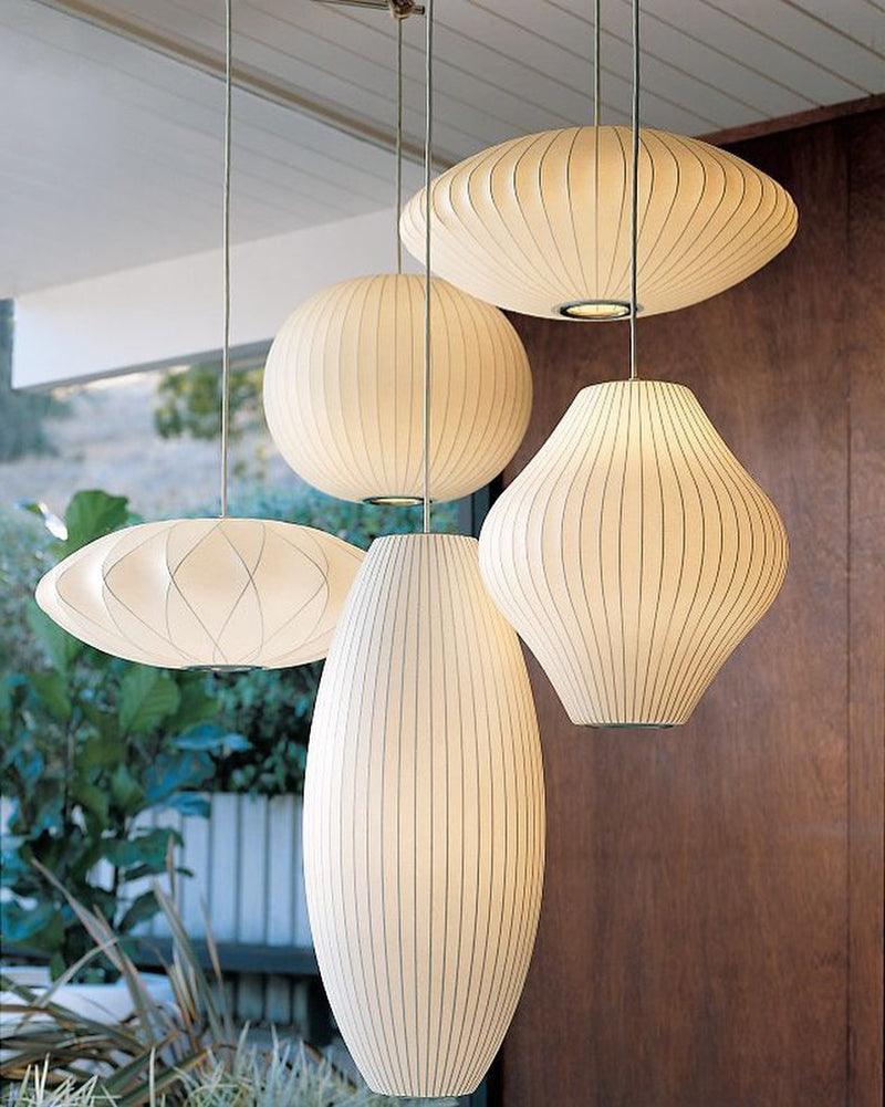 Modern Bubble Mulberry Silk Pendant Light Geometric Mid Century Minimalist Hanging Lamp for Living Room