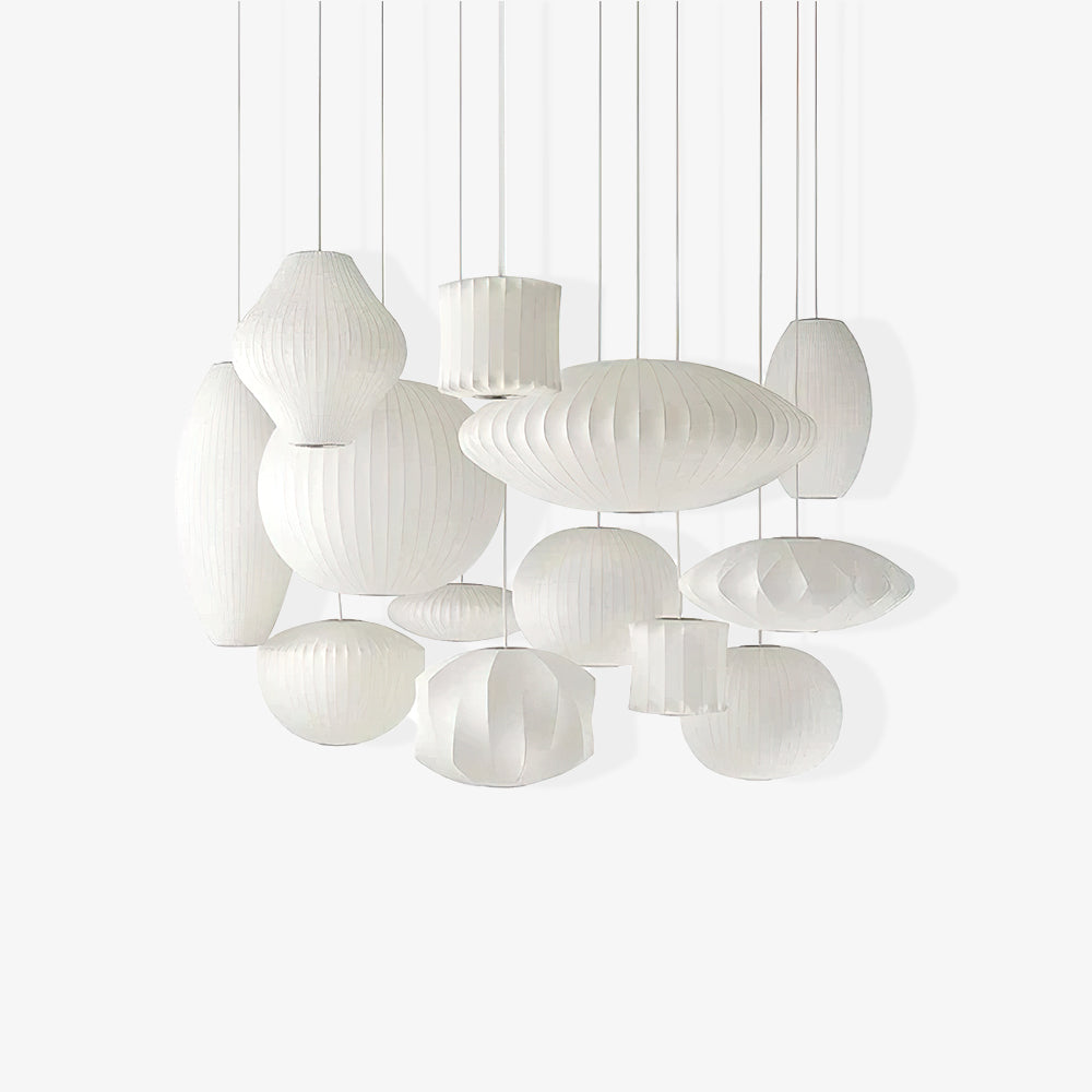 Modern Bubble Mulberry Silk Pendant Light Geometric Mid Century Minimalist Hanging Lamp for Living Room