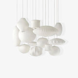 Modern Bubble Mulberry Silk Pendant Light Geometric Mid Century Minimalist Hanging Lamp for Living Room
