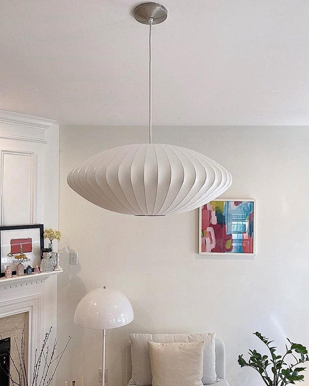 Modern Bubble Mulberry Silk Pendant Light Geometric Mid Century Minimalist Hanging Lamp for Living Room