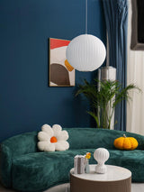 Modern Bubble Mulberry Silk Pendant Light Geometric Mid Century Minimalist Hanging Lamp for Living Room