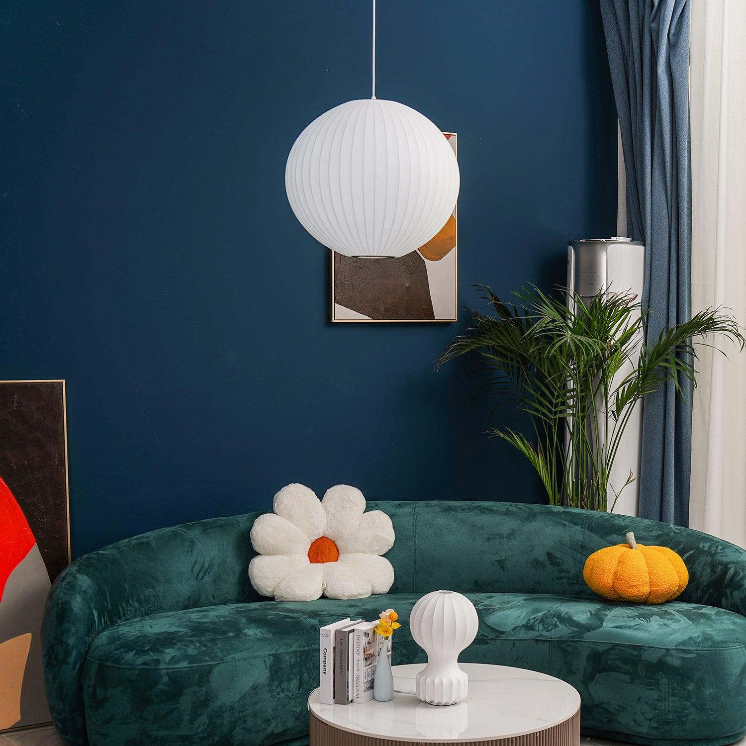 Modern Bubble Mulberry Silk Pendant Light Geometric Mid Century Minimalist Hanging Lamp for Living Room