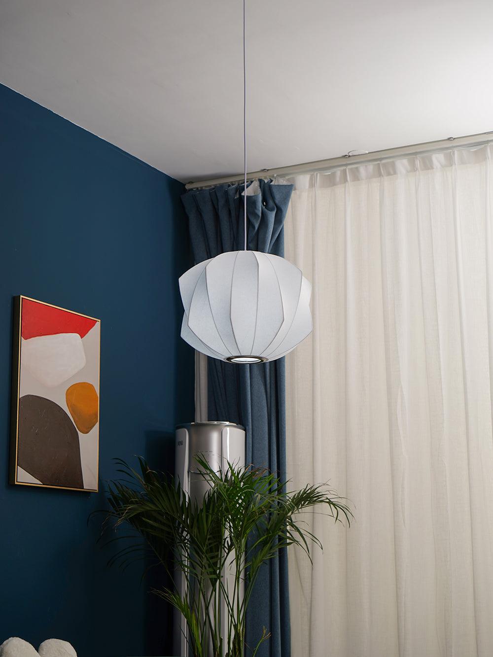 Modern Bubble Mulberry Silk Pendant Light Geometric Mid Century Minimalist Hanging Lamp for Living Room