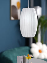 Modern Bubble Mulberry Silk Pendant Light Geometric Mid Century Minimalist Hanging Lamp for Living Room