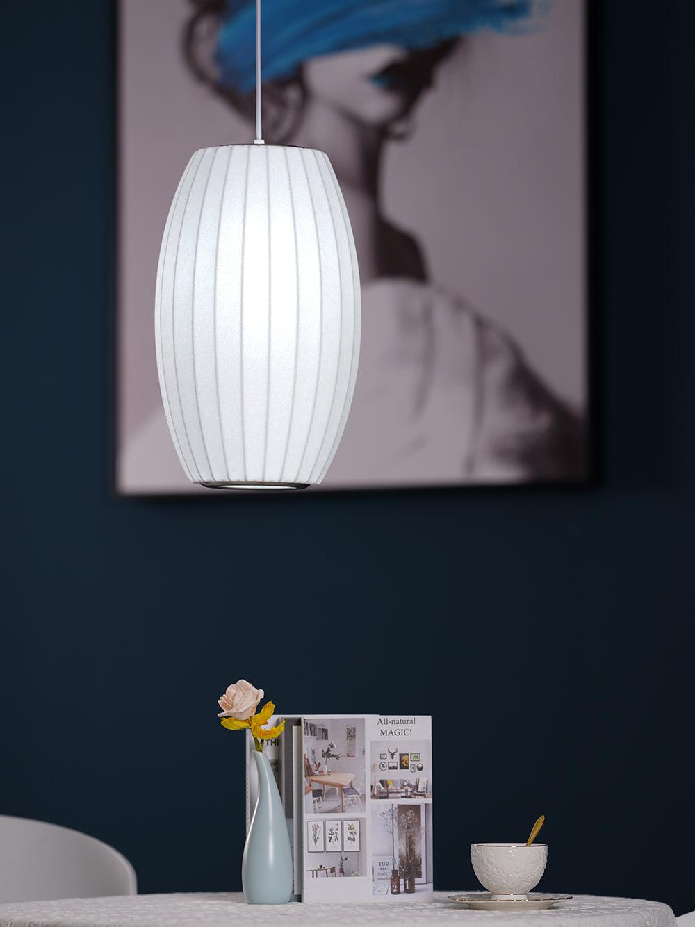 Modern Bubble Mulberry Silk Pendant Light Geometric Mid Century Minimalist Hanging Lamp for Living Room